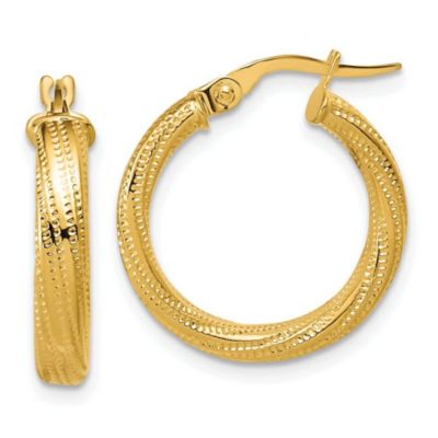 Belk & Co 14K Yellow Gold Polished and Textured and Twisted Round Hoop Earrings
