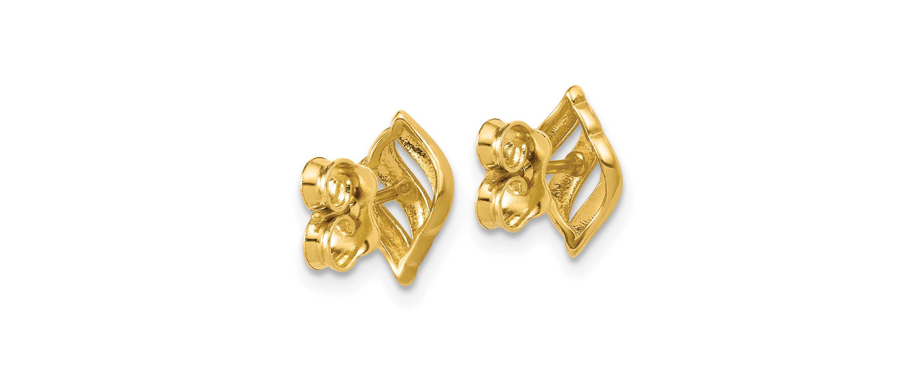 14K Yellow Gold with Rhodium Polished and Diamond-cut Post Earrings
