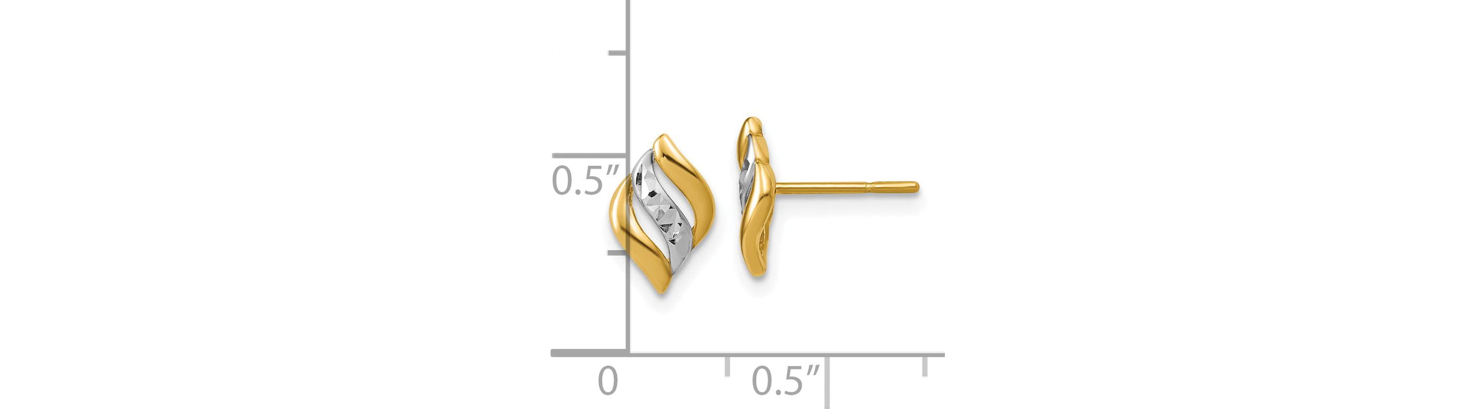14K Yellow Gold with Rhodium Polished and Diamond-cut Post Earrings