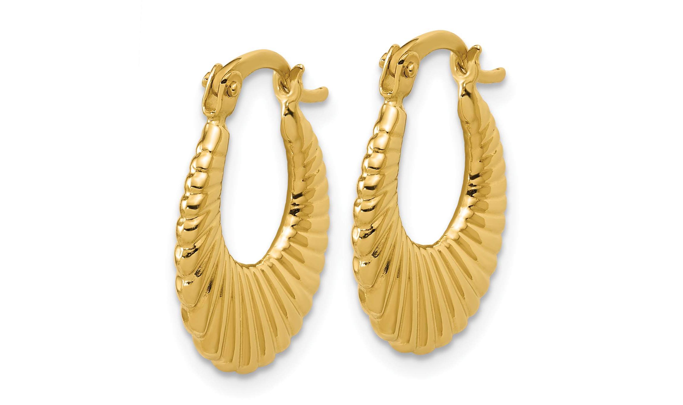 14K Yellow Gold Polished and Grooved Hoop Earrings