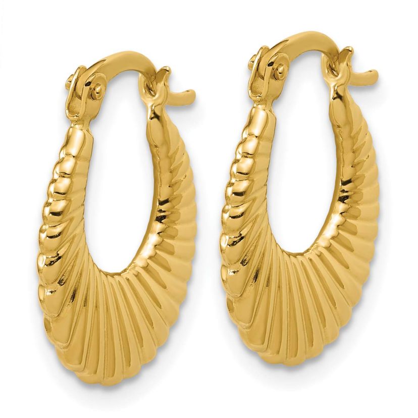 14K Yellow Gold Polished and Grooved Hoop Earrings