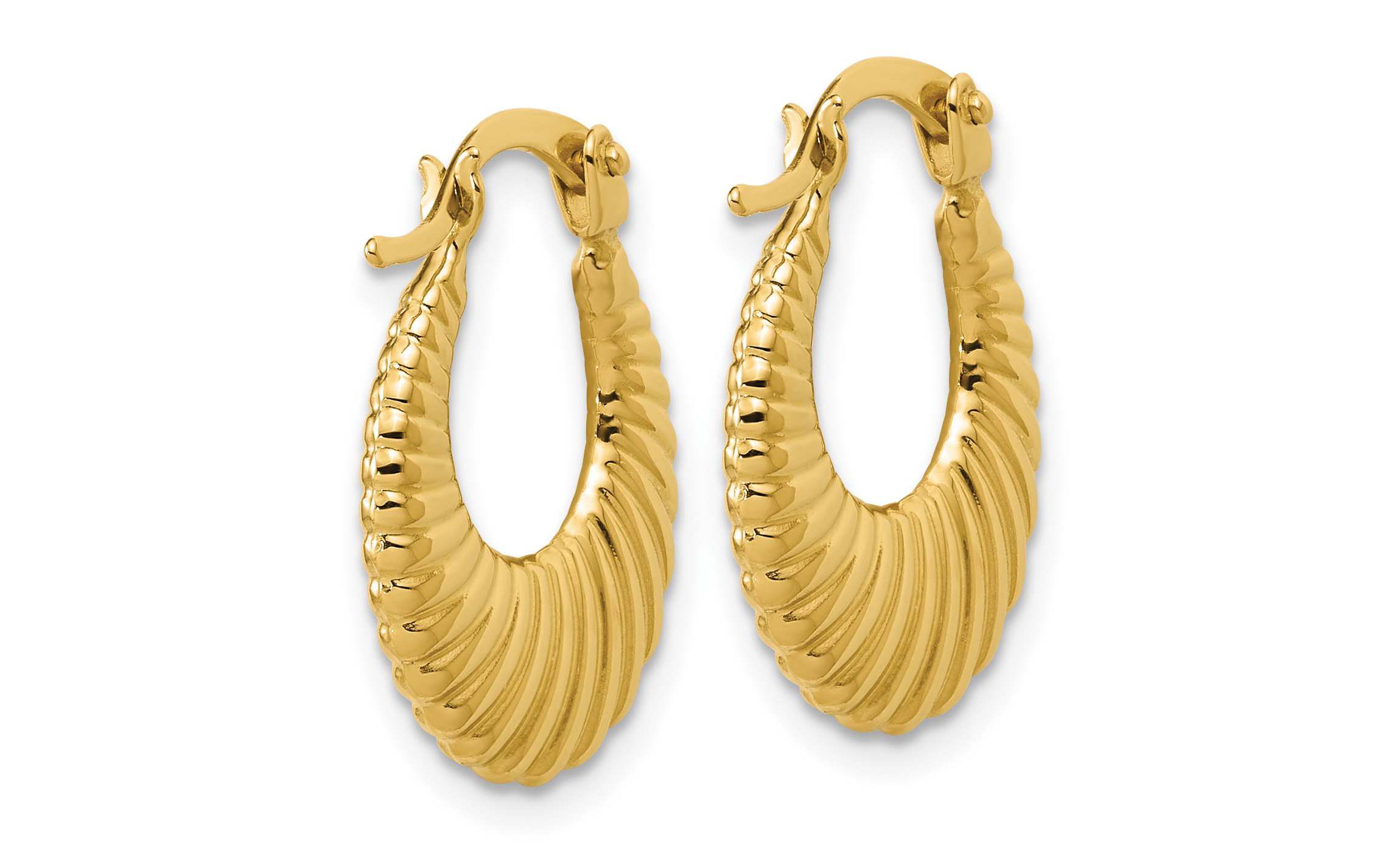 14K Yellow Gold Polished and Grooved Hoop Earrings