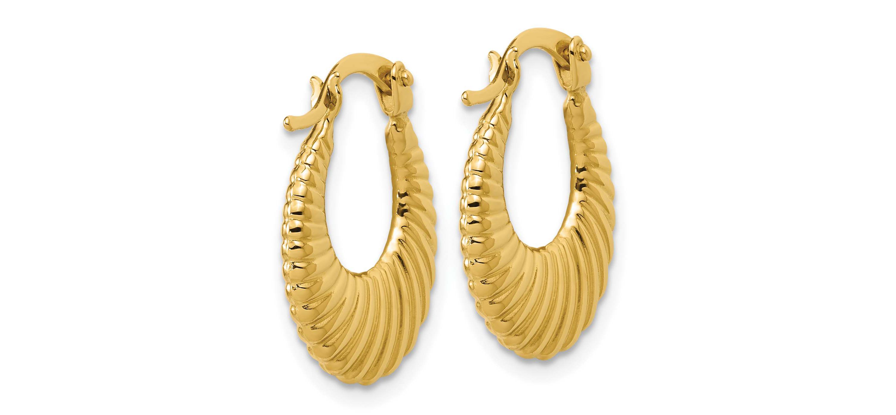 14K Yellow Gold Polished and Grooved Hoop Earrings