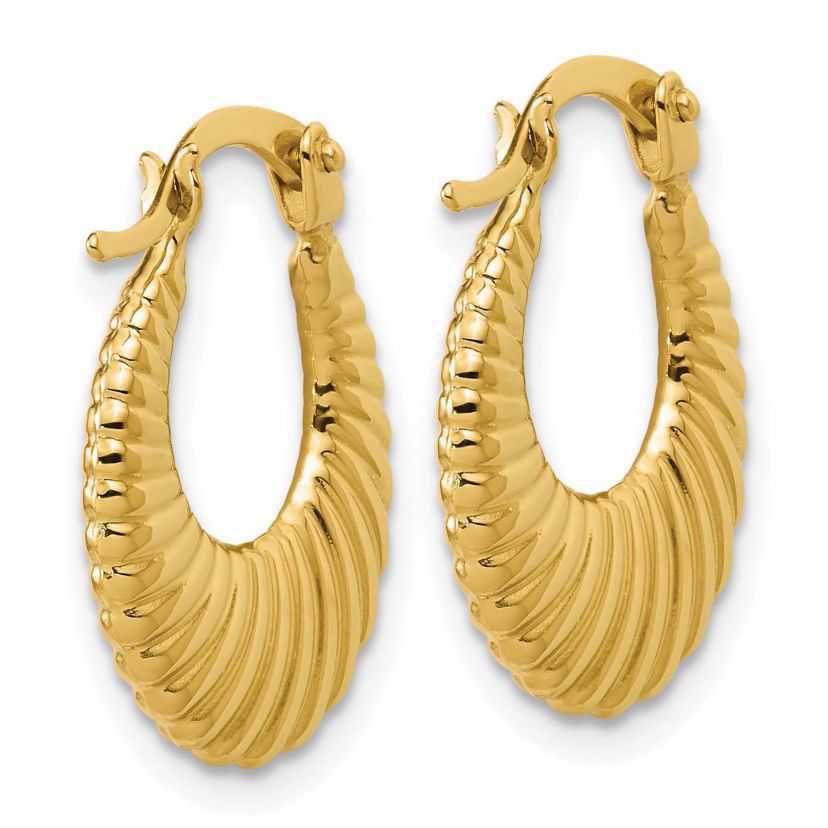 14K Yellow Gold Polished and Grooved Hoop Earrings