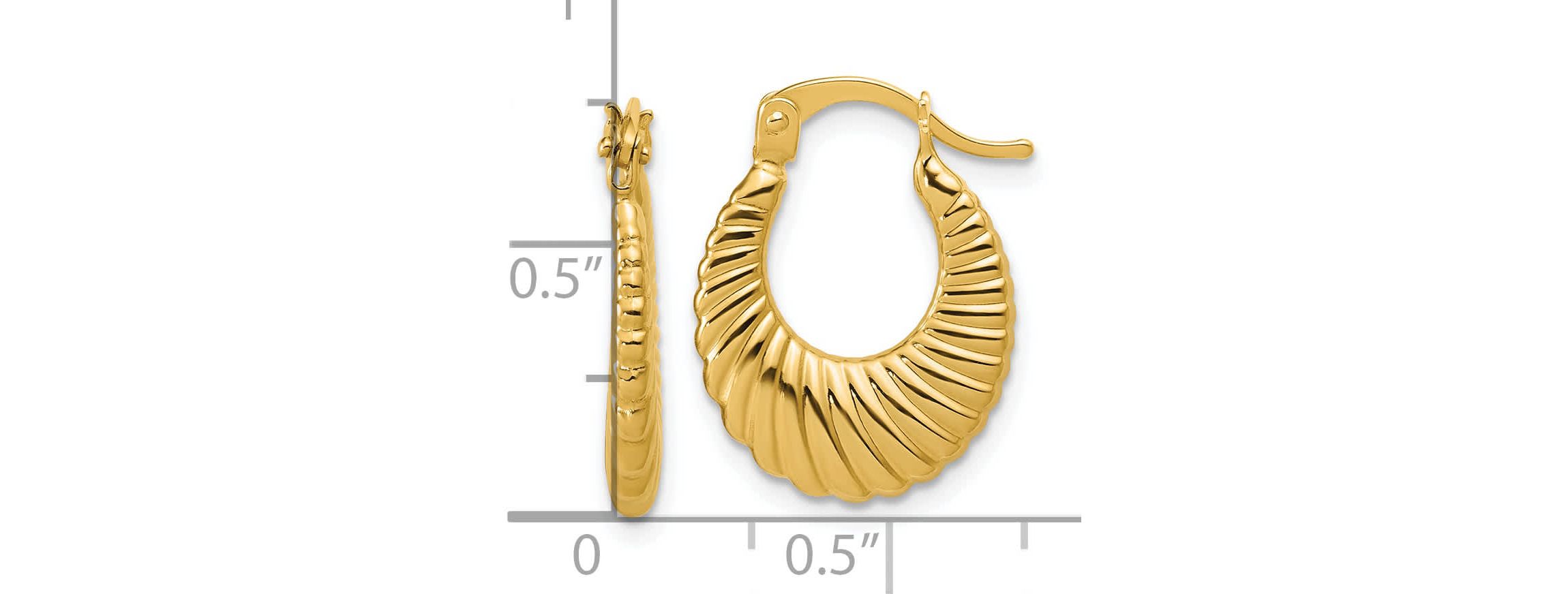 14K Yellow Gold Polished and Grooved Hoop Earrings
