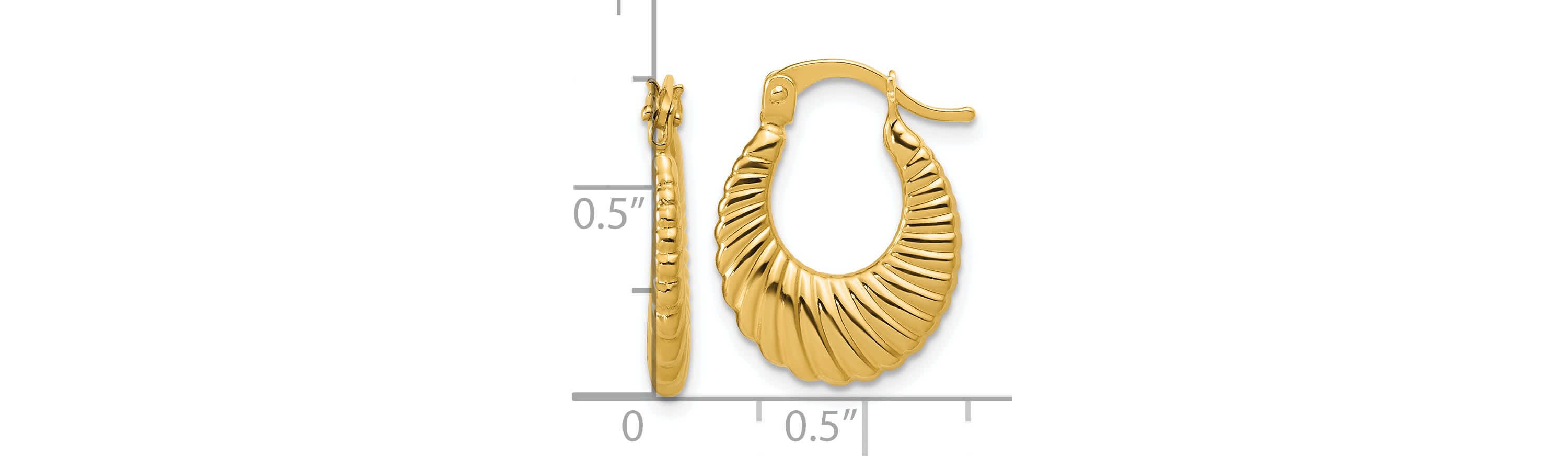 14K Yellow Gold Polished and Grooved Hoop Earrings