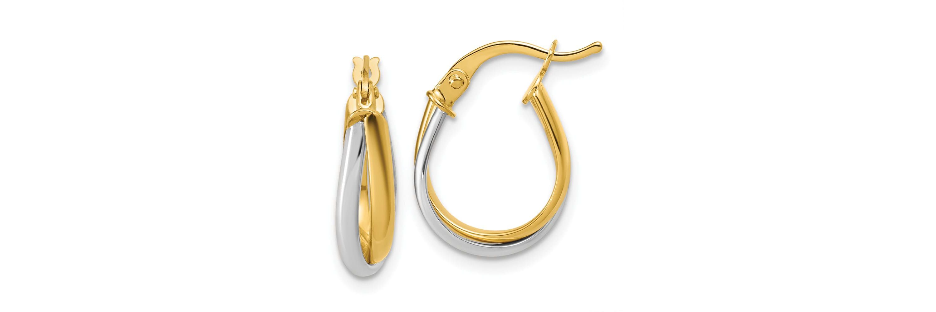 14K Yellow Gold with Rhodium Twisted Hoop Earrings