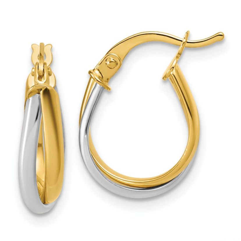 14K Yellow Gold with Rhodium Twisted Hoop Earrings