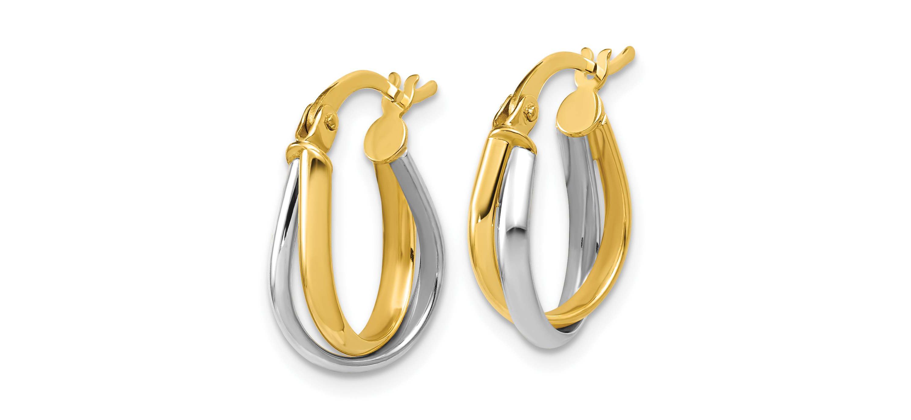 14K Yellow Gold with Rhodium Twisted Hoop Earrings
