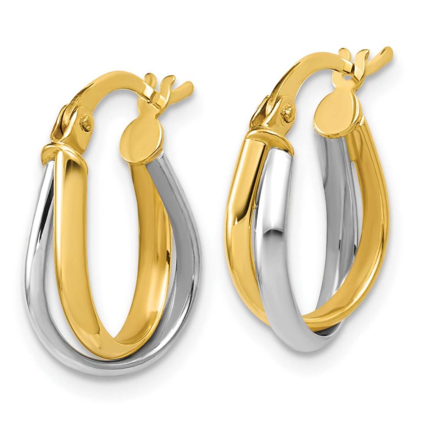 14K Yellow Gold with Rhodium Twisted Hoop Earrings