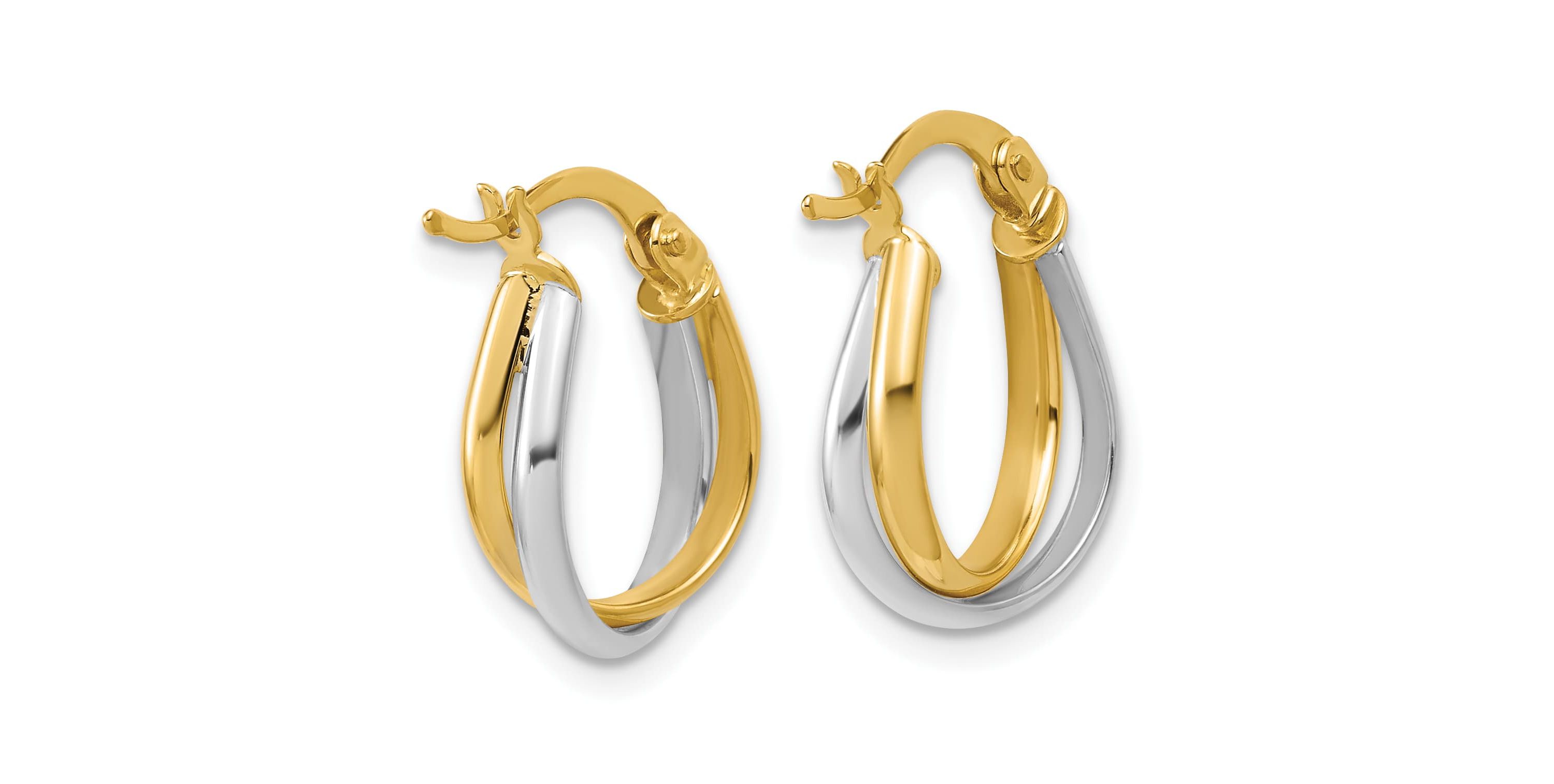 14K Yellow Gold with Rhodium Twisted Hoop Earrings