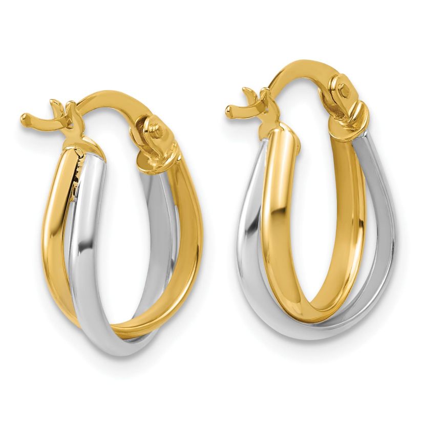14K Yellow Gold with Rhodium Twisted Hoop Earrings