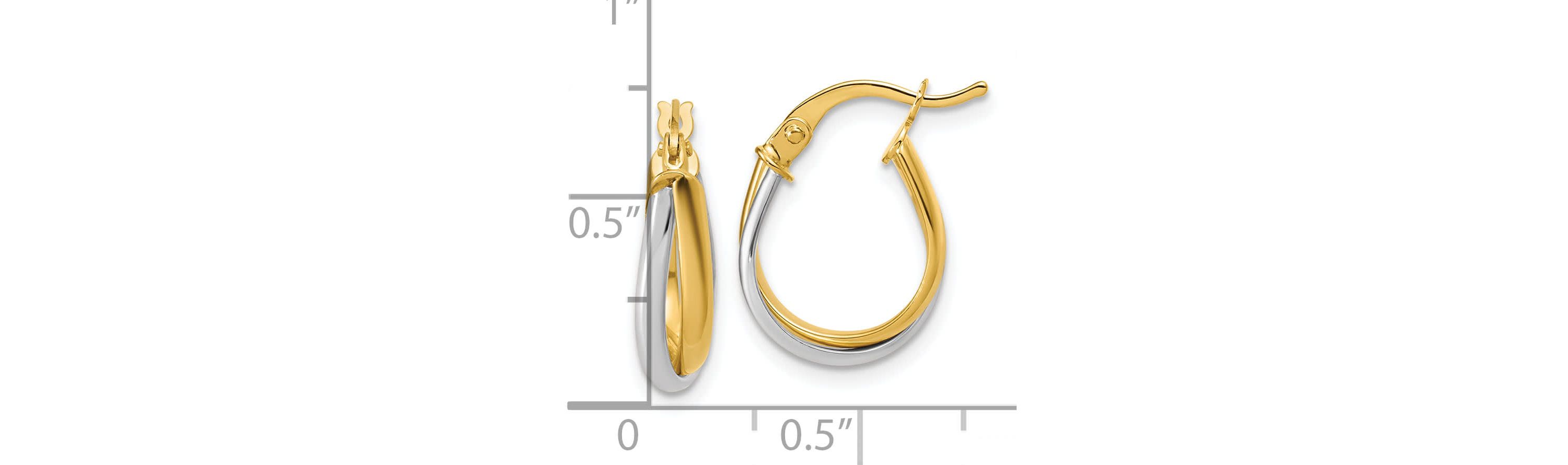 14K Yellow Gold with Rhodium Twisted Hoop Earrings