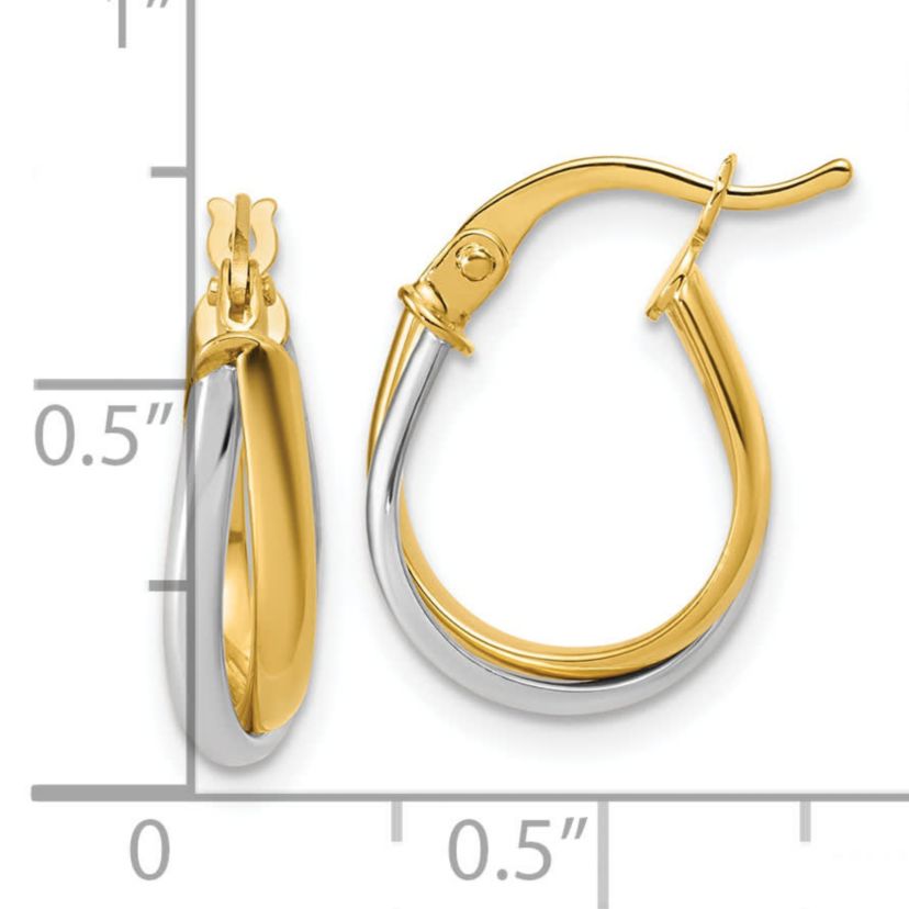 14K Yellow Gold with Rhodium Twisted Hoop Earrings