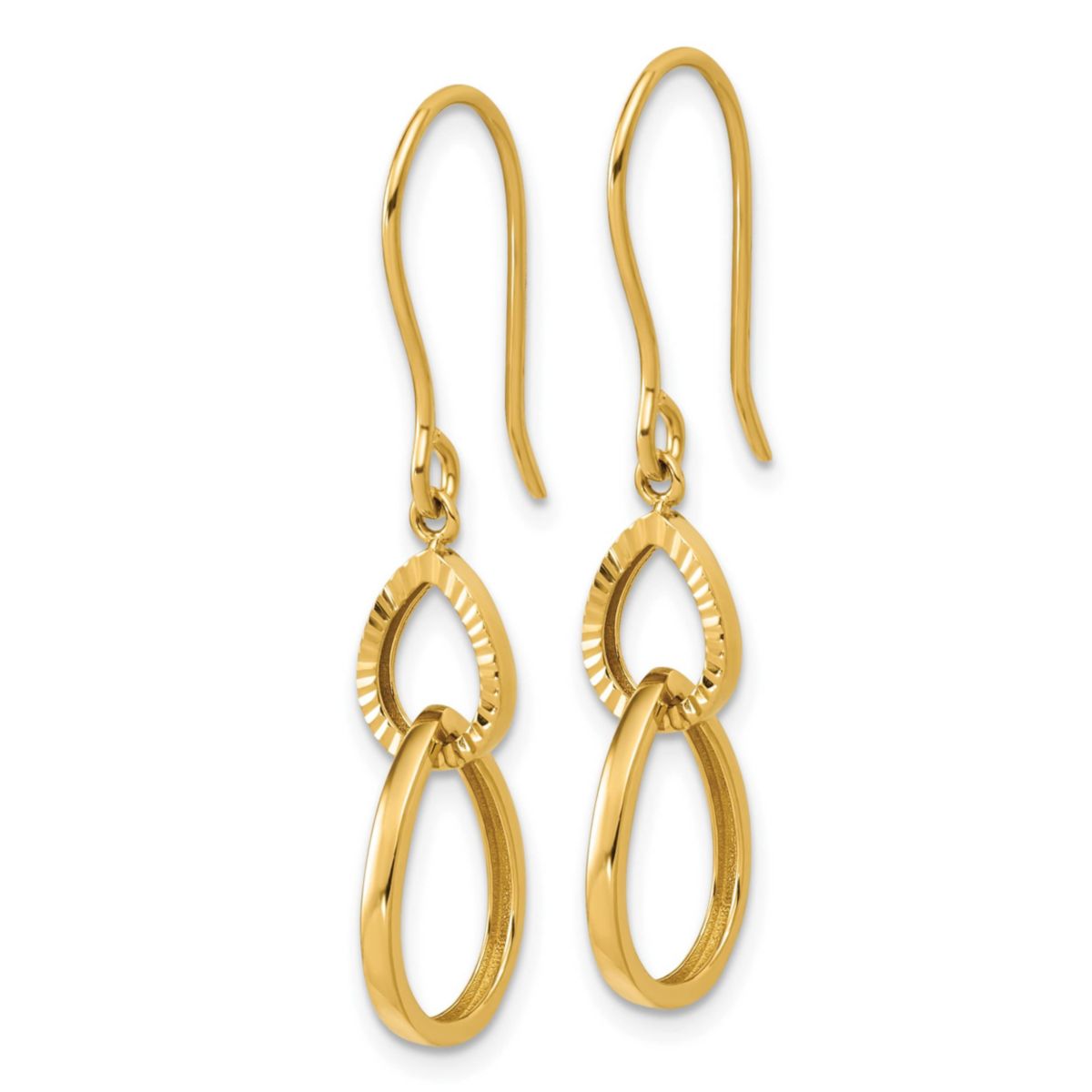 14K Yellow Gold Polished and Diamond-cut Teardrop Dangle Earrings