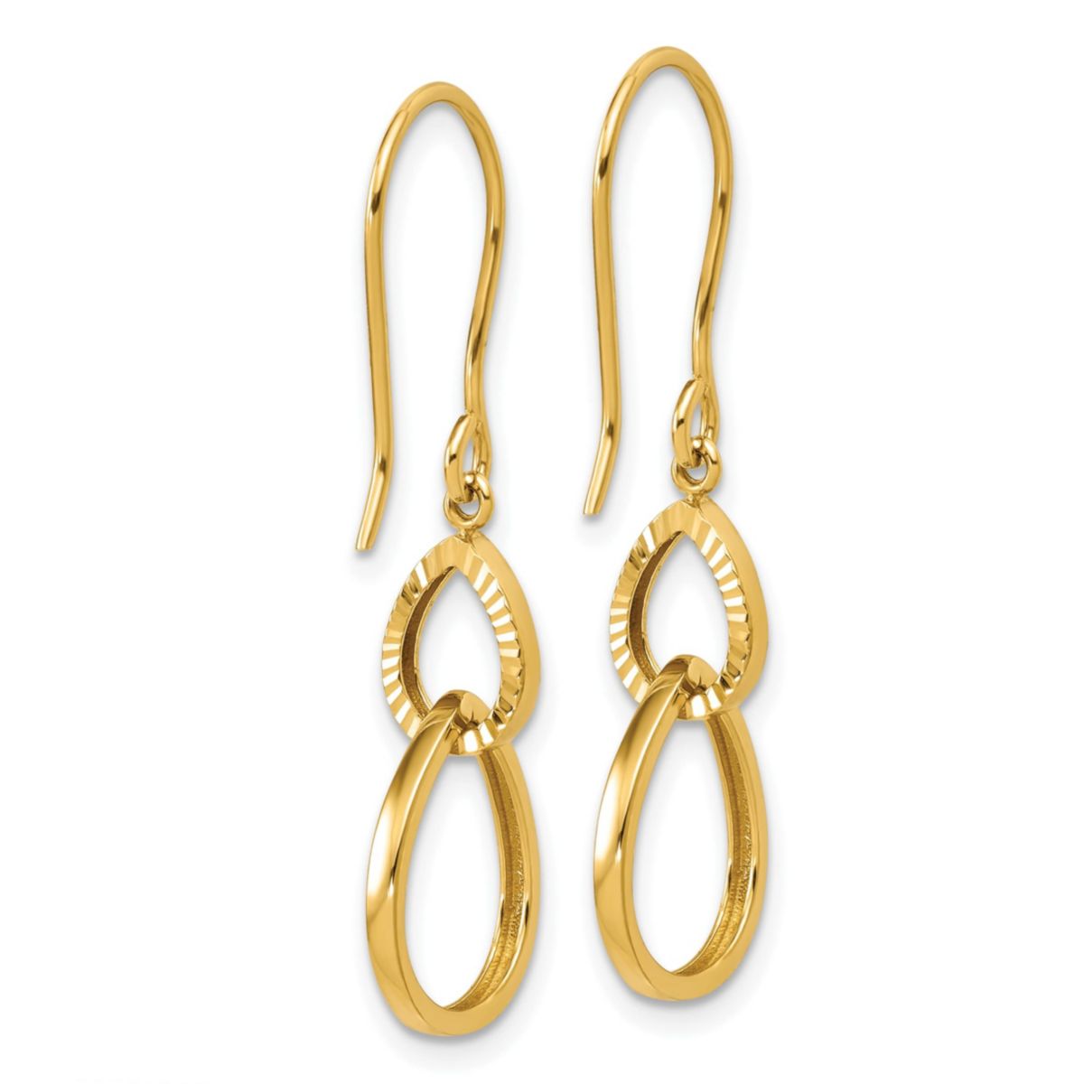 14K Yellow Gold Polished and Diamond-cut Teardrop Dangle Earrings
