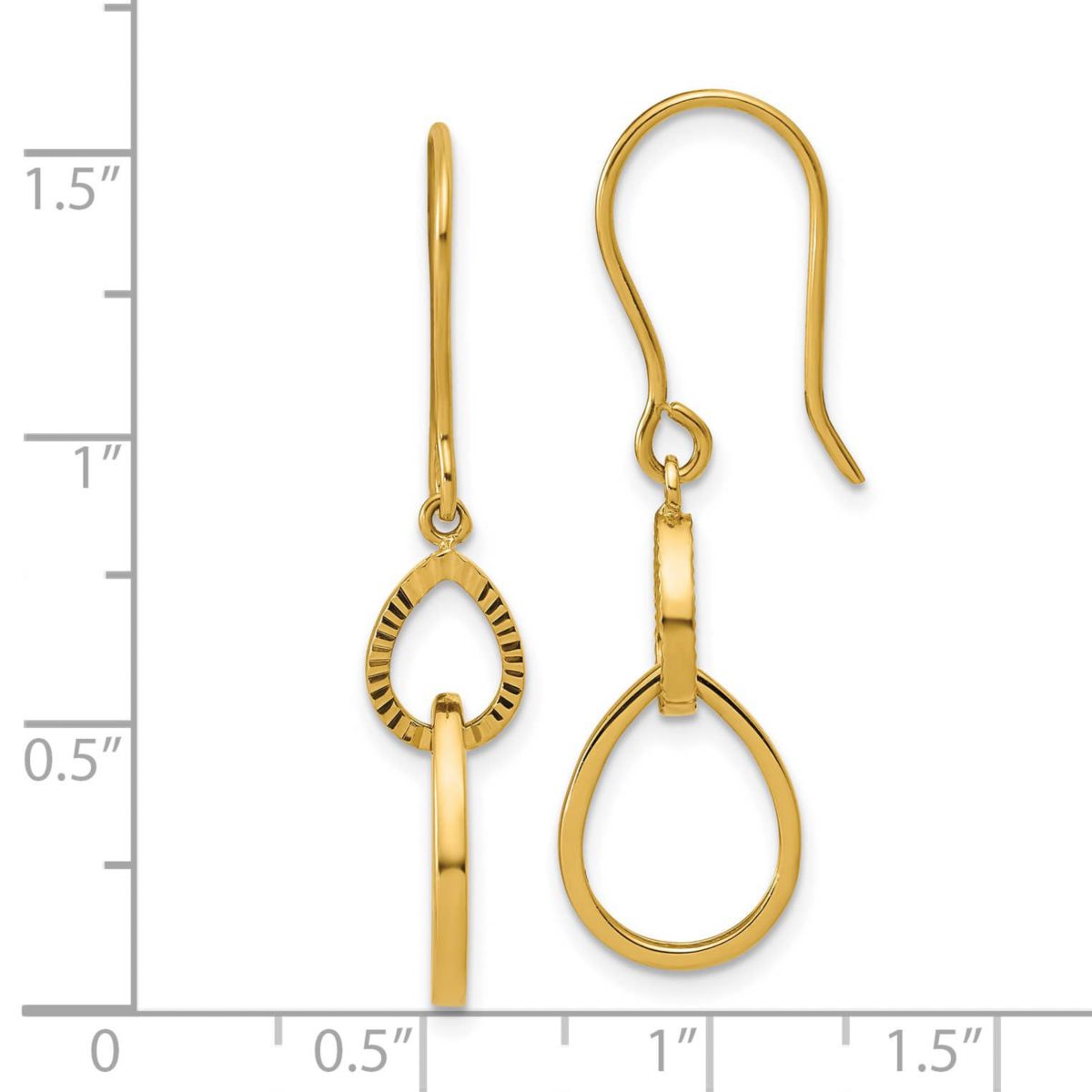 14K Yellow Gold Polished and Diamond-cut Teardrop Dangle Earrings