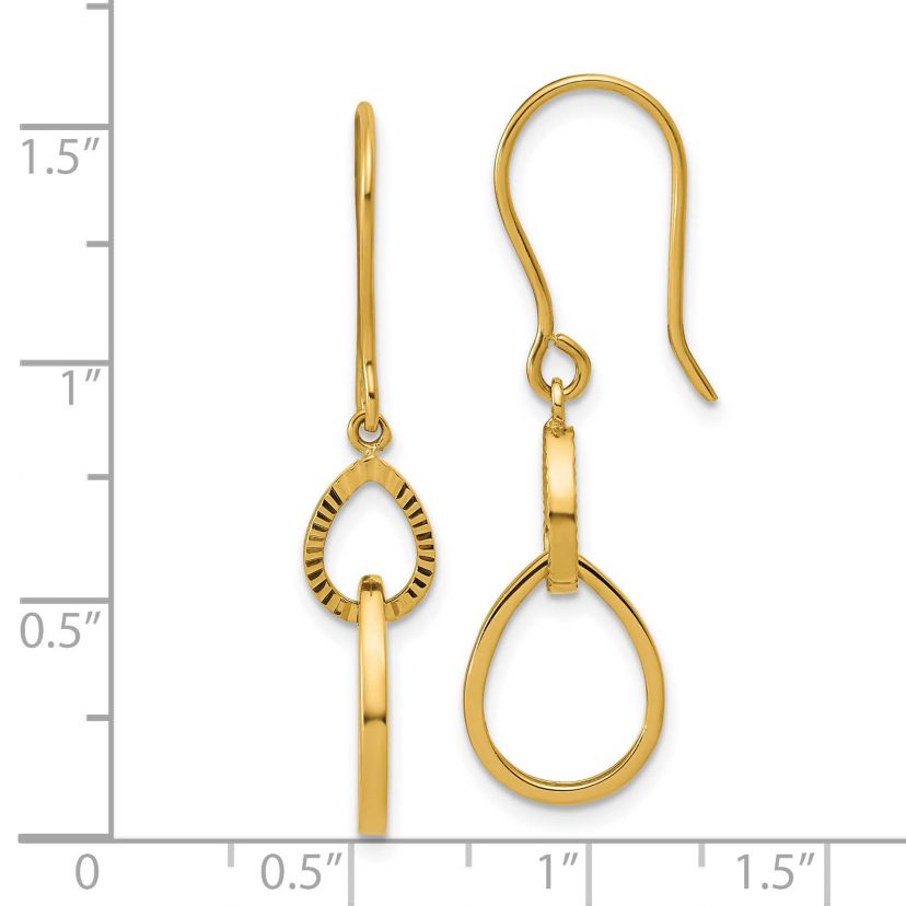 14K Yellow Gold Polished and Diamond-cut Teardrop Dangle Earrings