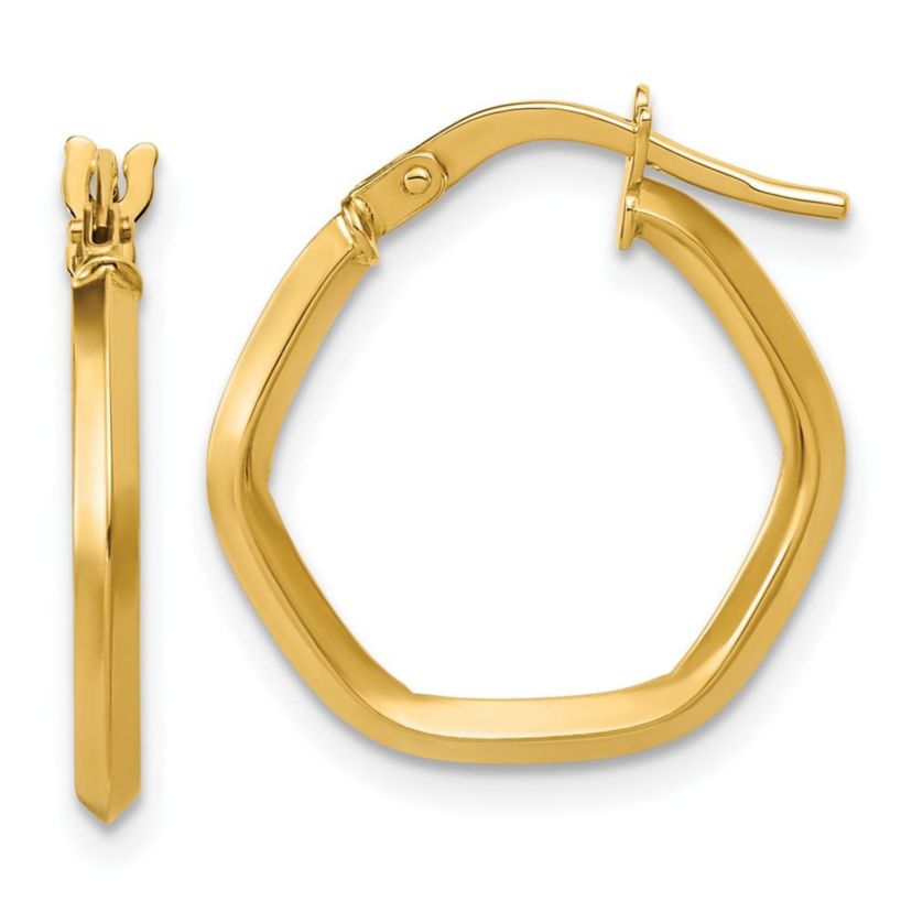 14K Yellow Gold Polished Geometric Hoop Earrings