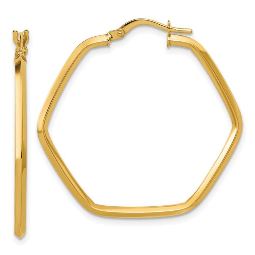 14K Yellow Gold Polished Geometric Hoop Earrings