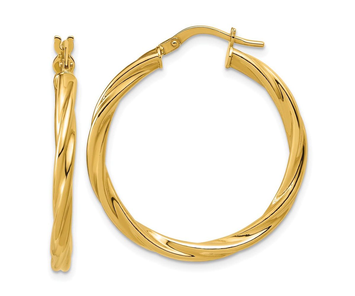 14K Yellow Gold Polished Twisted Round Hoop Earrings