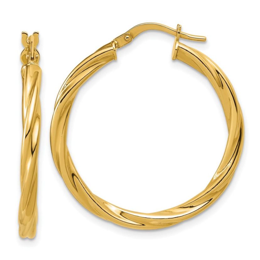 14K Yellow Gold Polished Twisted Round Hoop Earrings