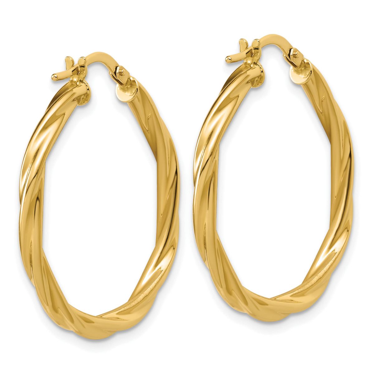 14K Yellow Gold Polished Twisted Round Hoop Earrings
