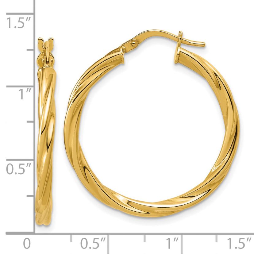 14K Yellow Gold Polished Twisted Round Hoop Earrings