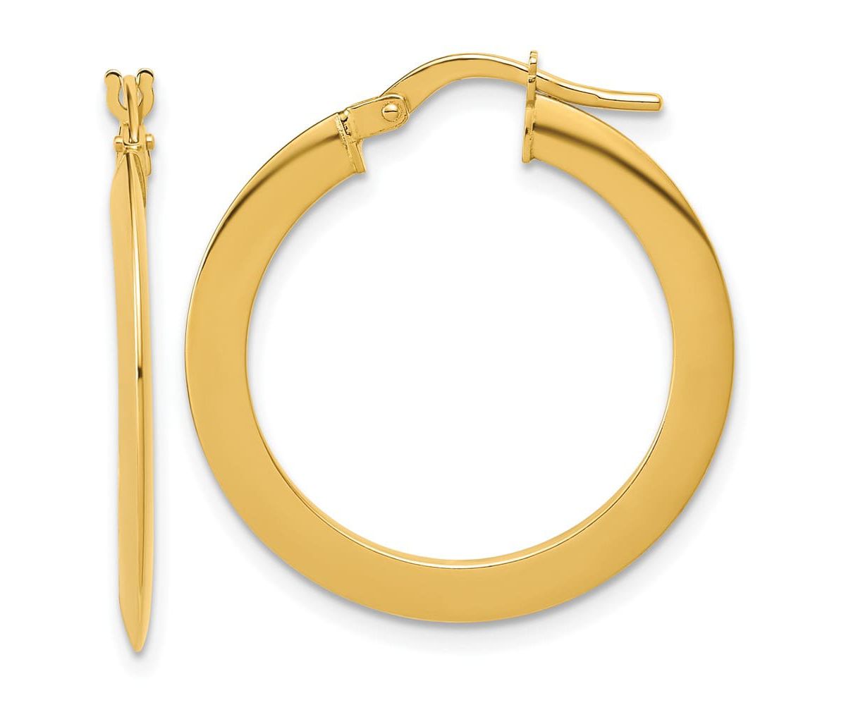 14K Yellow Gold Polished Flat Tube Hoop Earrings