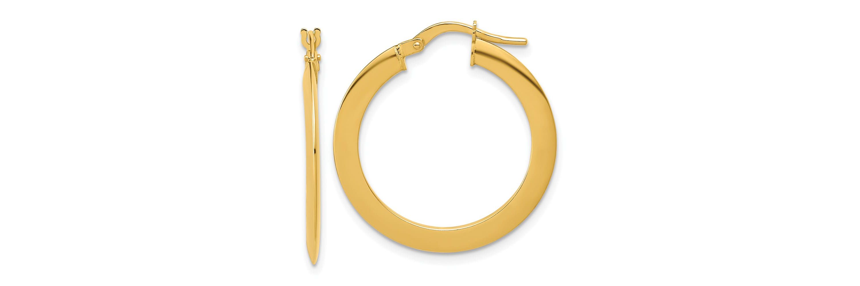 14K Yellow Gold Polished Flat Tube Hoop Earrings