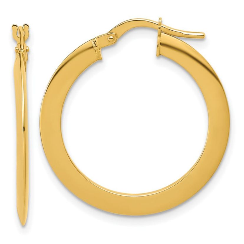14K Yellow Gold Polished Flat Tube Hoop Earrings