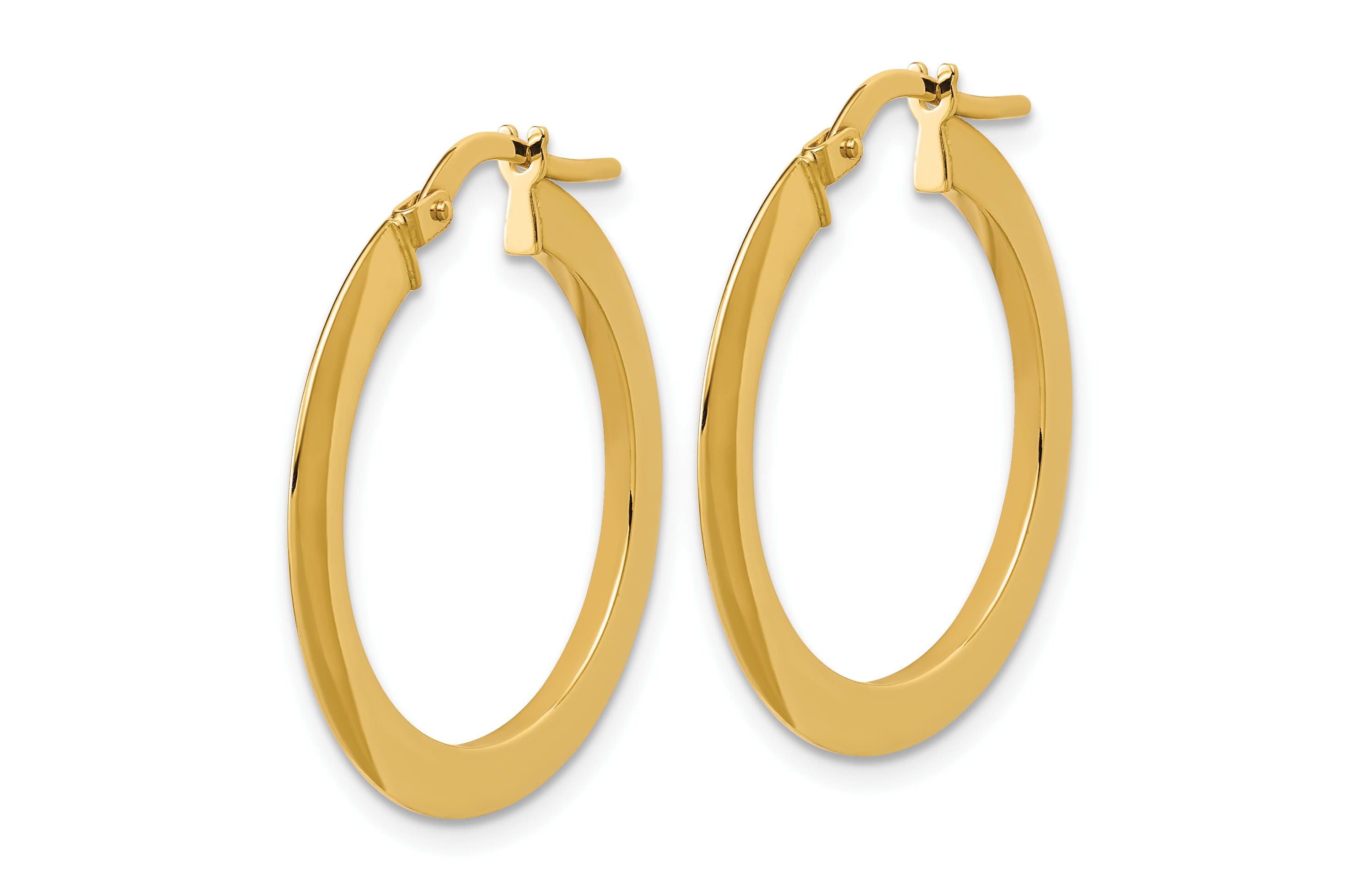 14K Yellow Gold Polished Flat Tube Hoop Earrings