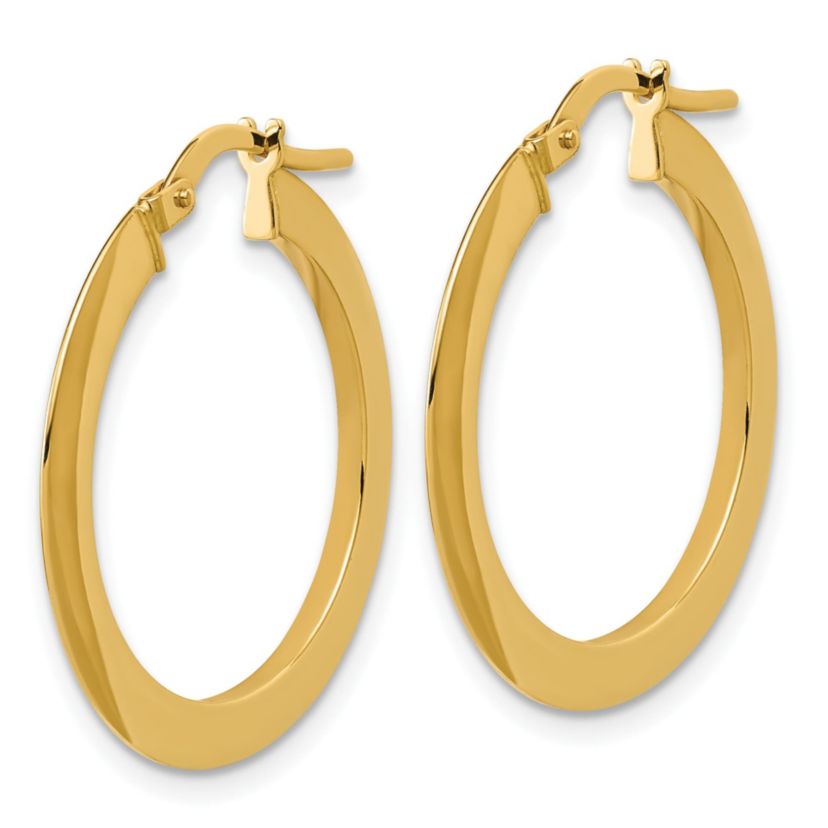 14K Yellow Gold Polished Flat Tube Hoop Earrings