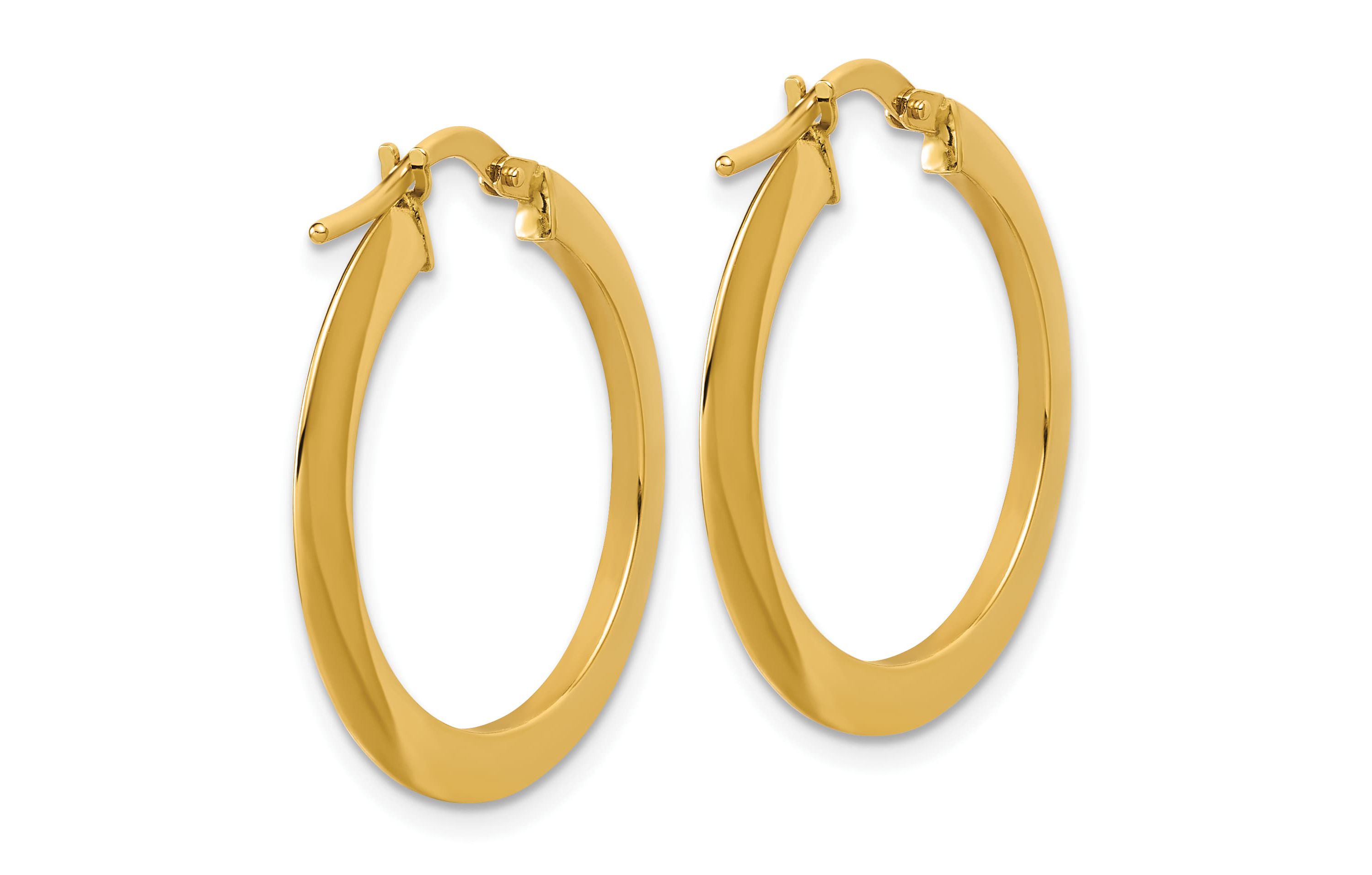 14K Yellow Gold Polished Flat Tube Hoop Earrings