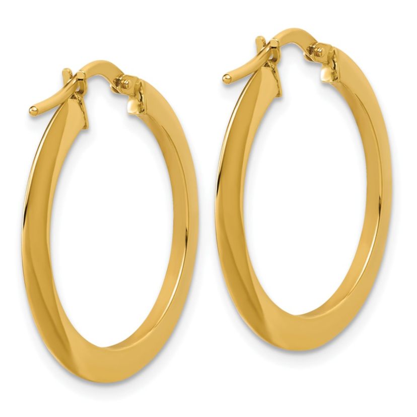 14K Yellow Gold Polished Flat Tube Hoop Earrings