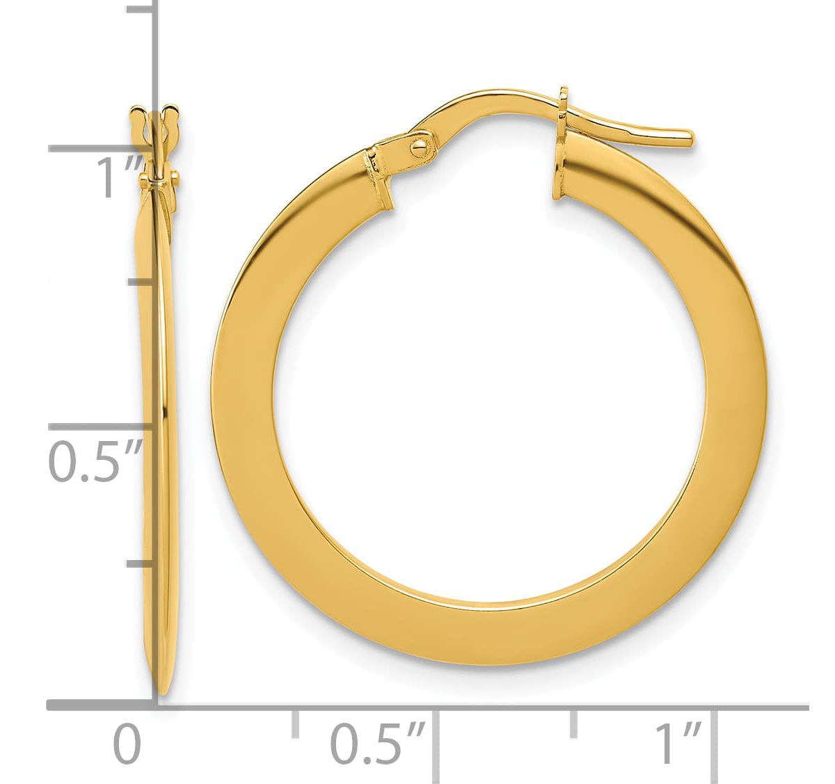 14K Yellow Gold Polished Flat Tube Hoop Earrings