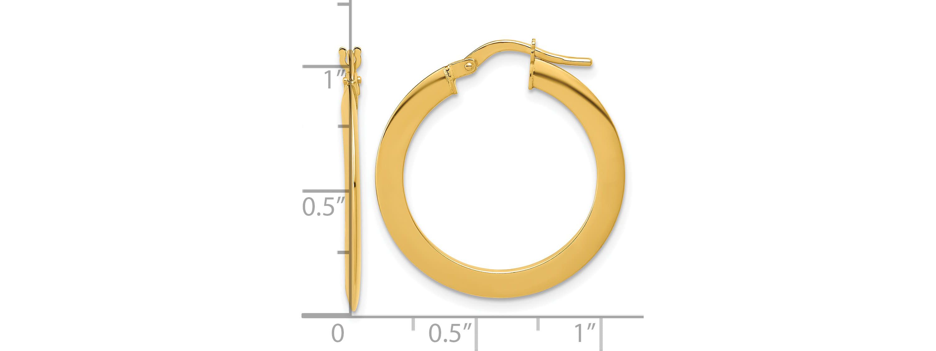 14K Yellow Gold Polished Flat Tube Hoop Earrings