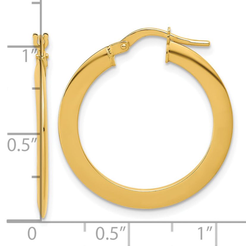 14K Yellow Gold Polished Flat Tube Hoop Earrings