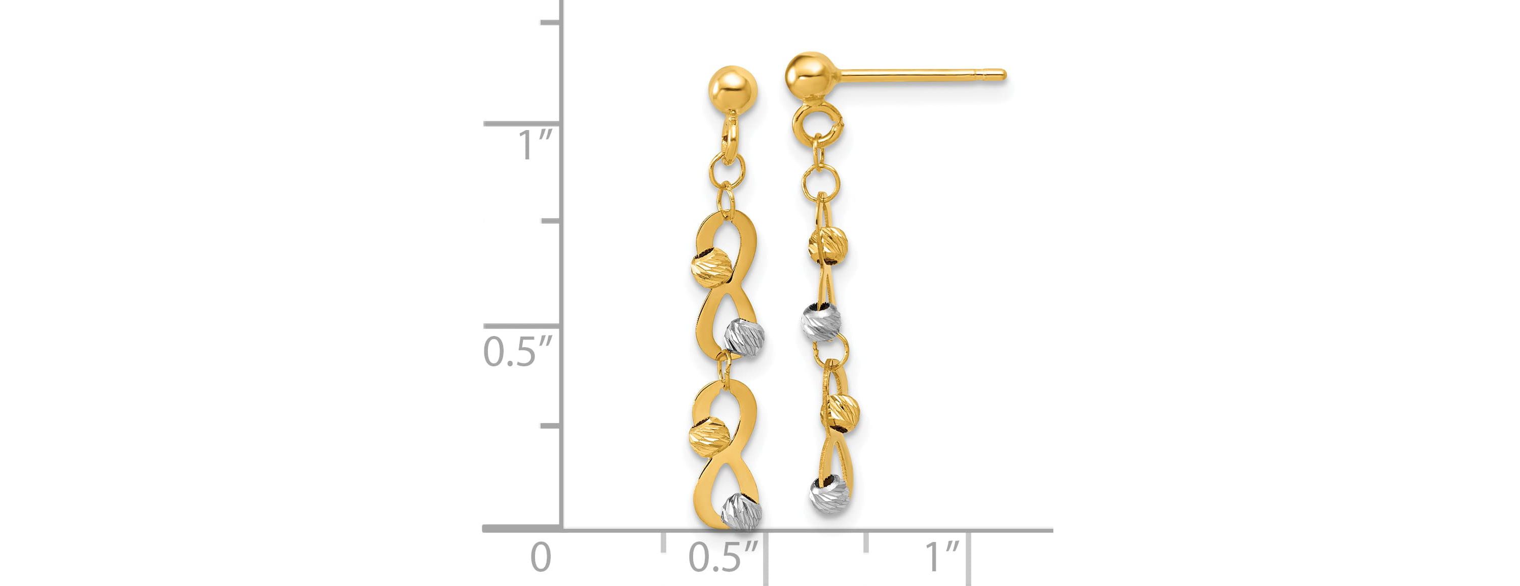14K Two-tone Diamond-cut Beaded Infinity Dangle Post Earrings