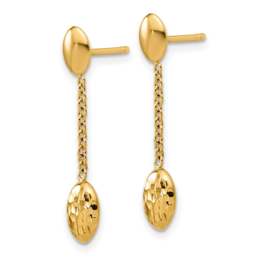 14K Yellow Gold Polished and Diamond-cut Oval Fancy Dangle Post Earrings