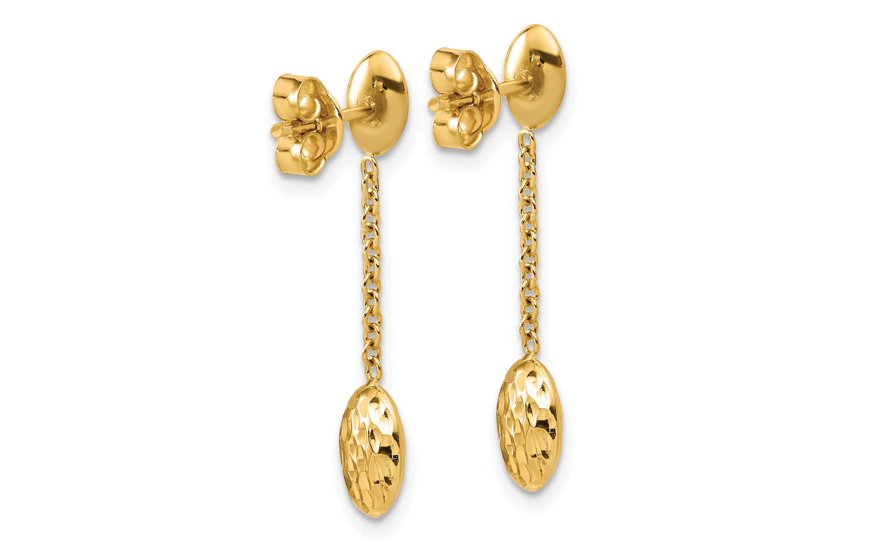 14K Yellow Gold Polished and Diamond-cut Oval Fancy Dangle Post Earrings