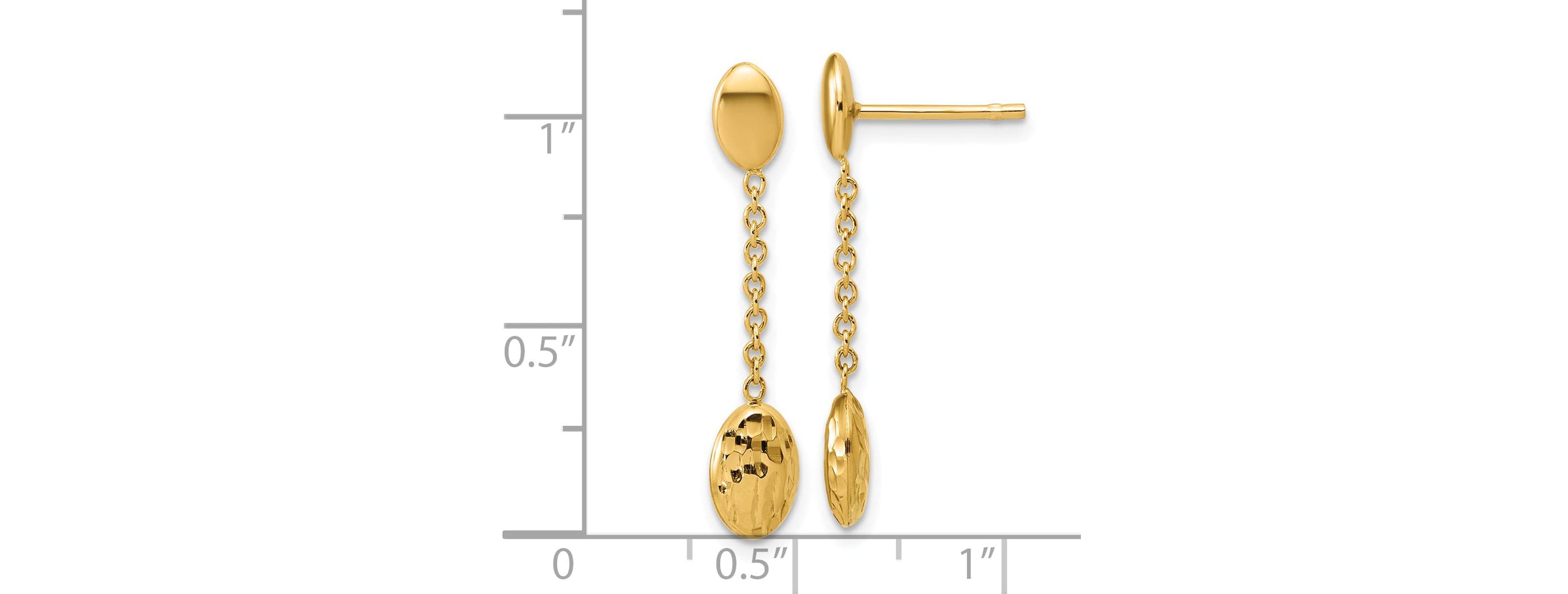 14K Yellow Gold Polished and Diamond-cut Oval Fancy Dangle Post Earrings