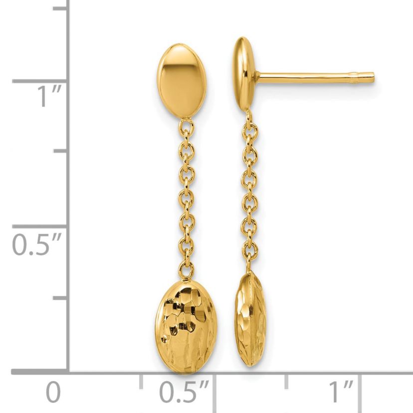 14K Yellow Gold Polished and Diamond-cut Oval Fancy Dangle Post Earrings