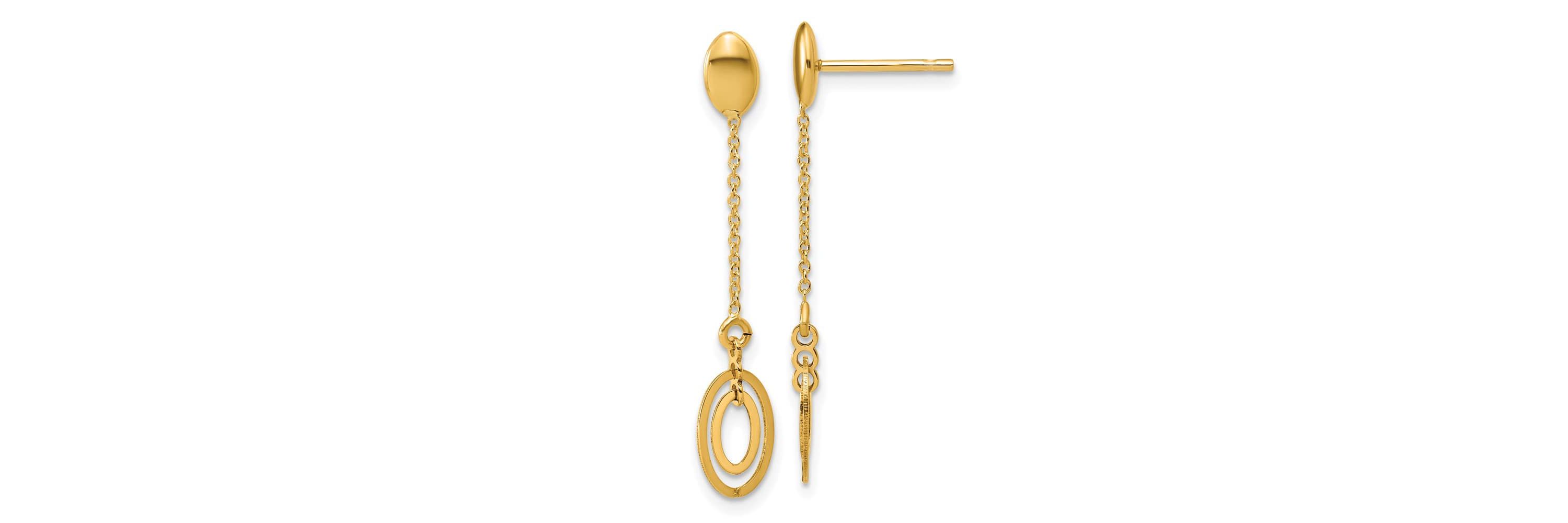 14K Yellow Gold Polished Fancy Oval Dangle Post Earrings