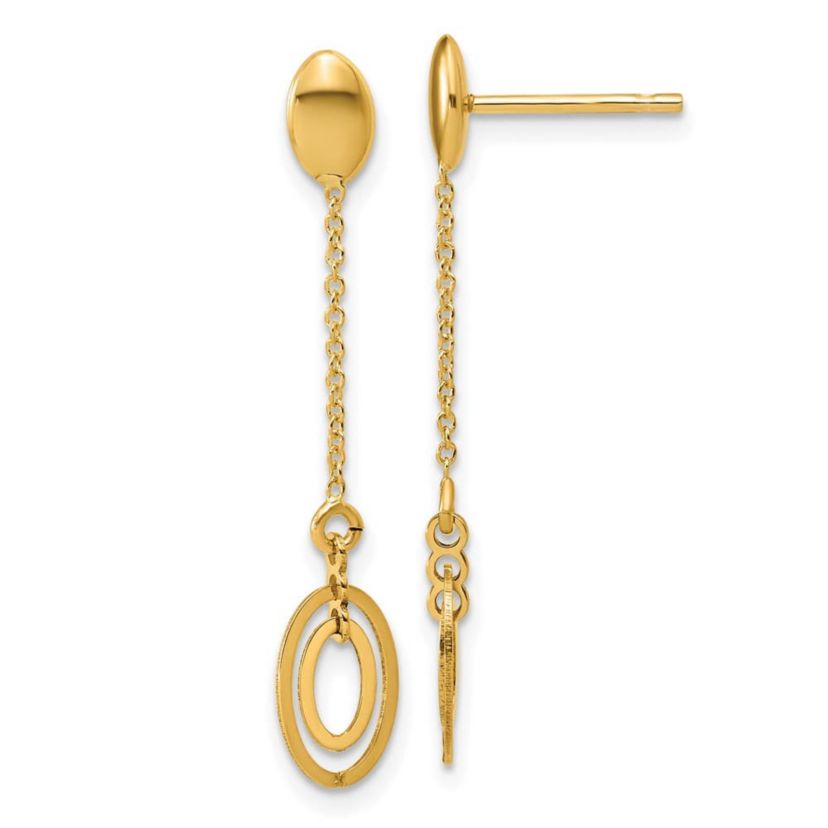 14K Yellow Gold Polished Fancy Oval Dangle Post Earrings