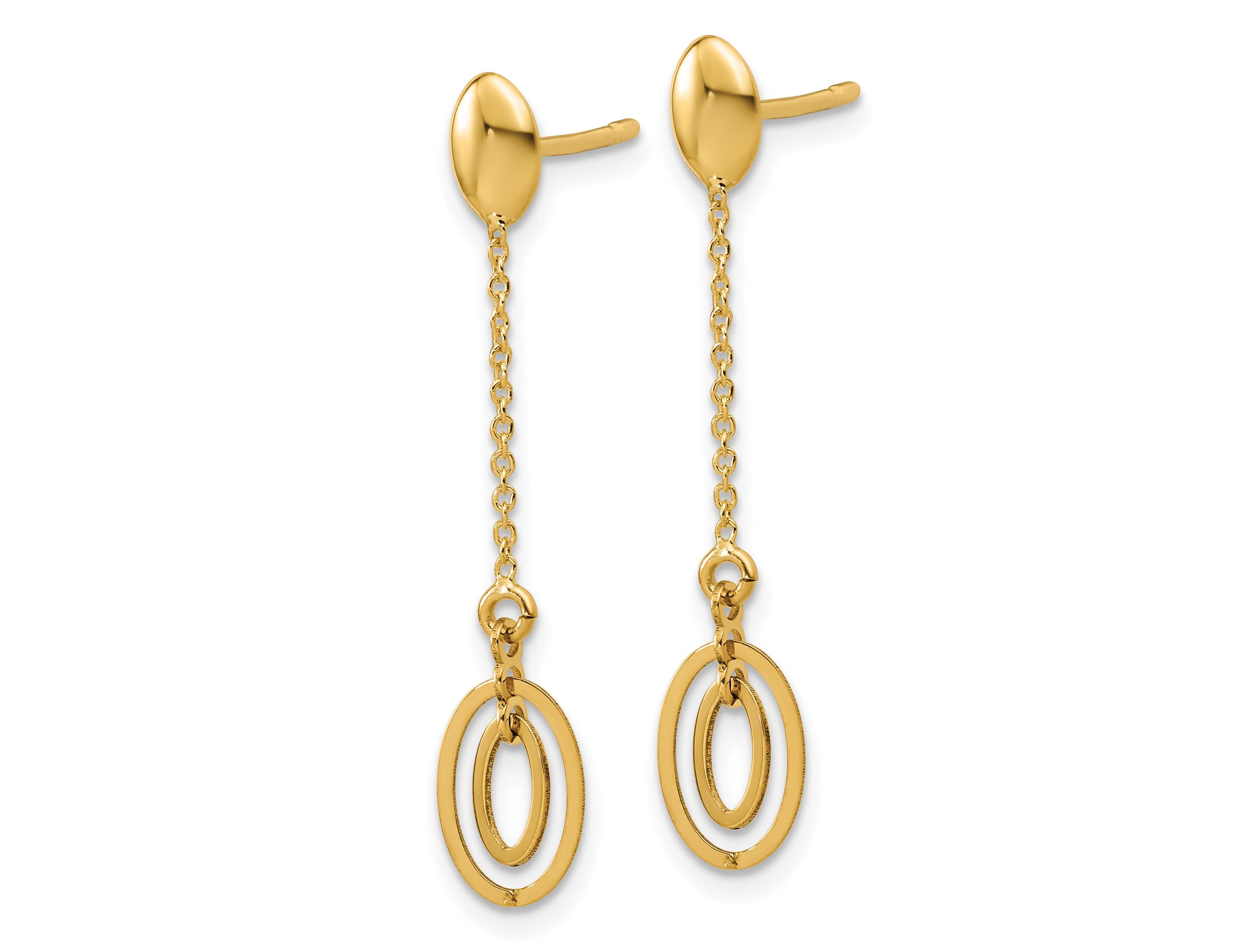 14K Yellow Gold Polished Fancy Oval Dangle Post Earrings