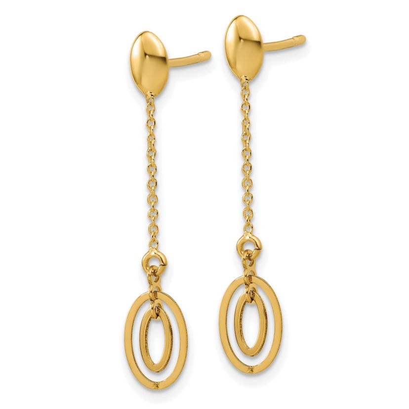14K Yellow Gold Polished Fancy Oval Dangle Post Earrings