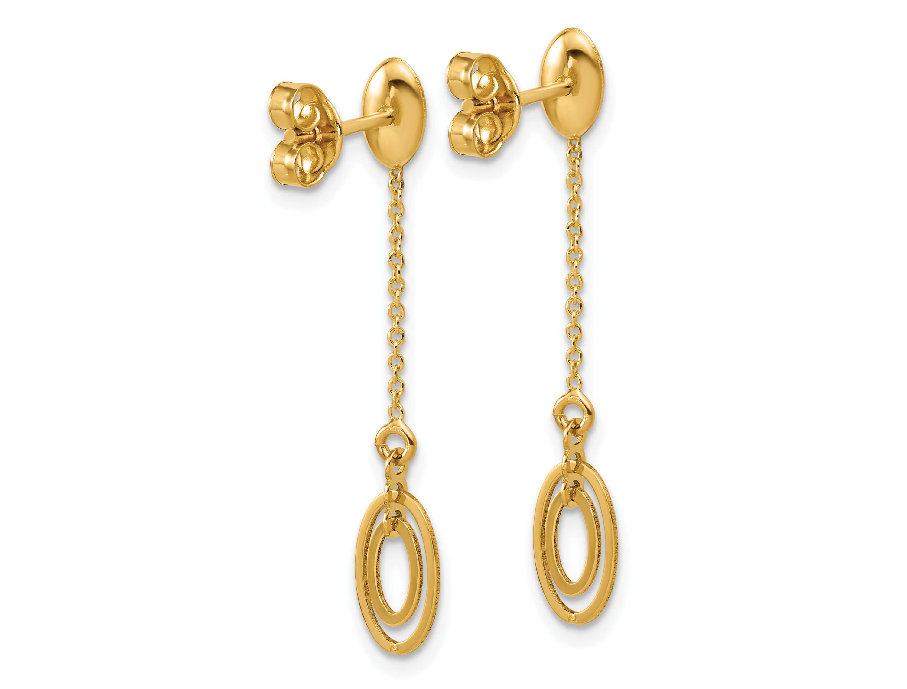 14K Yellow Gold Polished Fancy Oval Dangle Post Earrings