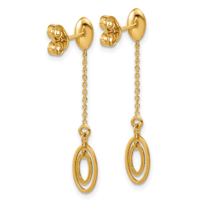 14K Yellow Gold Polished Fancy Oval Dangle Post Earrings