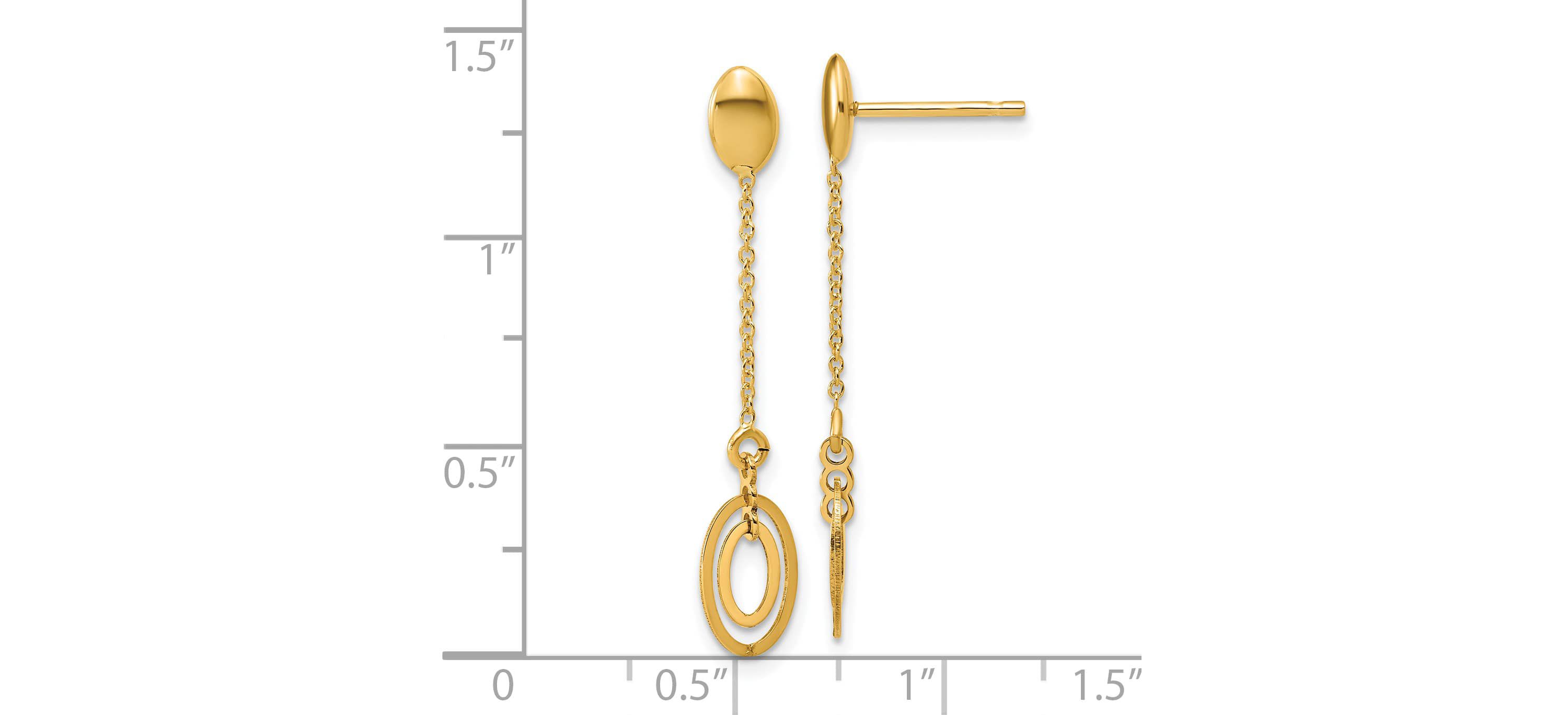 14K Yellow Gold Polished Fancy Oval Dangle Post Earrings